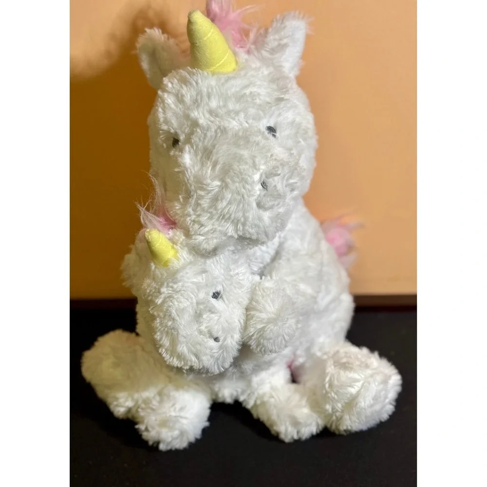 Cloud Island Plush Unicorn Mother and Baby Rattle Set White Pink Stuffed Animal